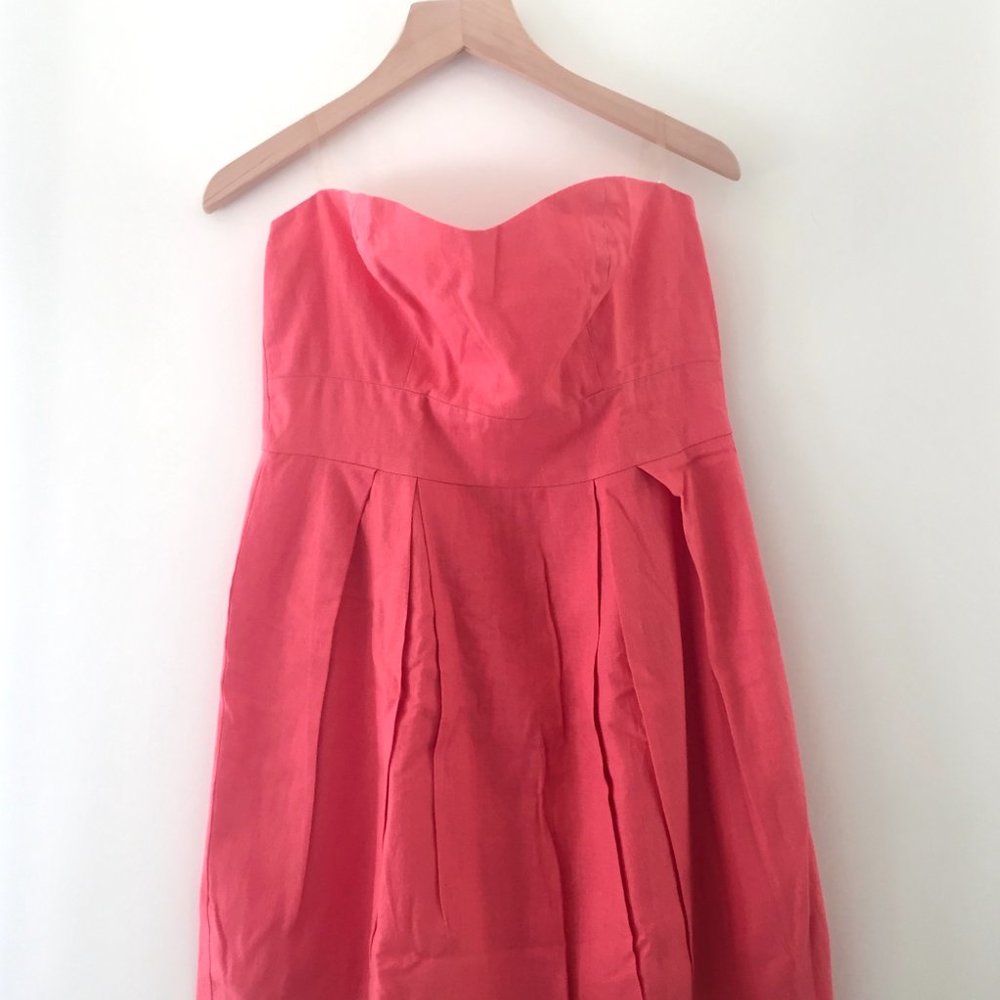 Strapless Lined Linen Dress - Coral